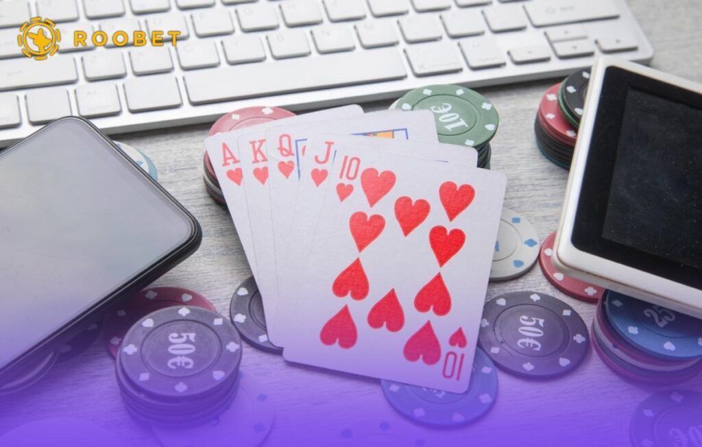 An image of playing cards, chips, and devices